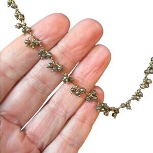 Gold Tone Crystal Cluster Necklace 16” Floral Vine Collar Statement Necklace